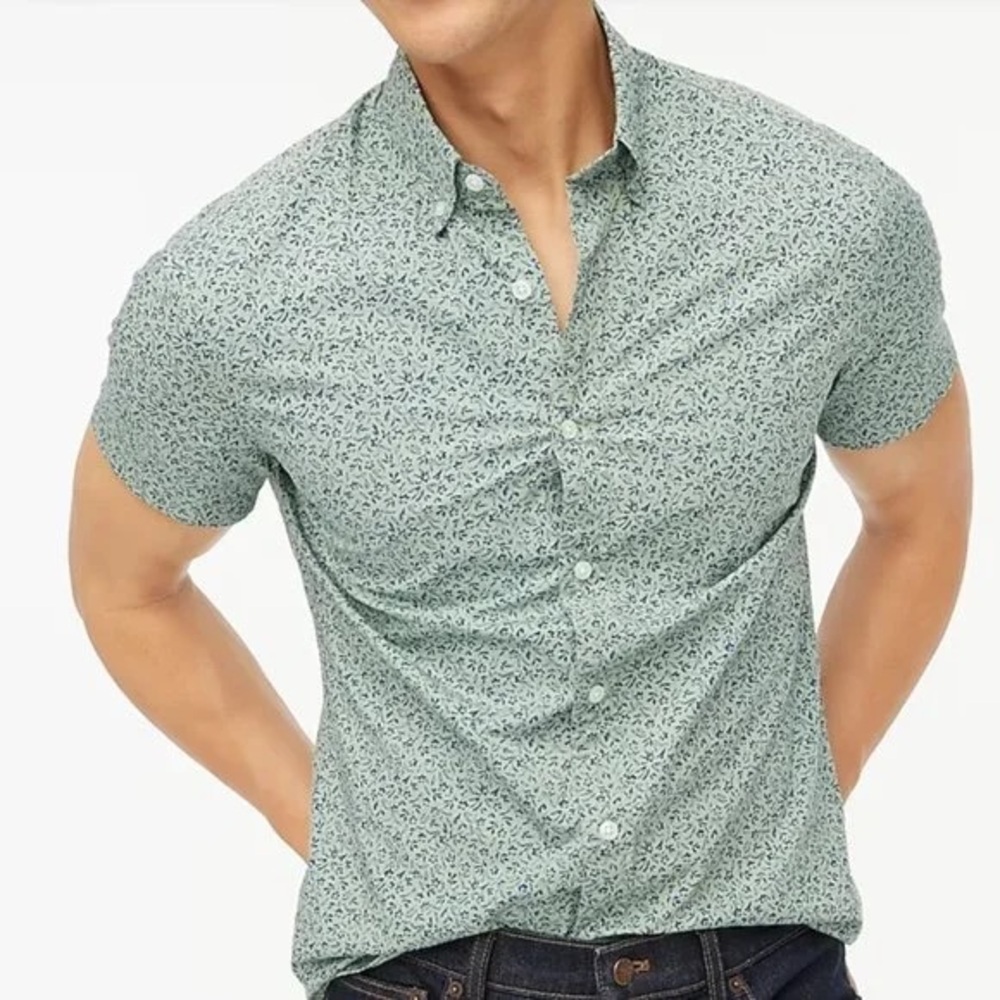 J. Crew Men's Mint Floral Slim Button Down Shirt